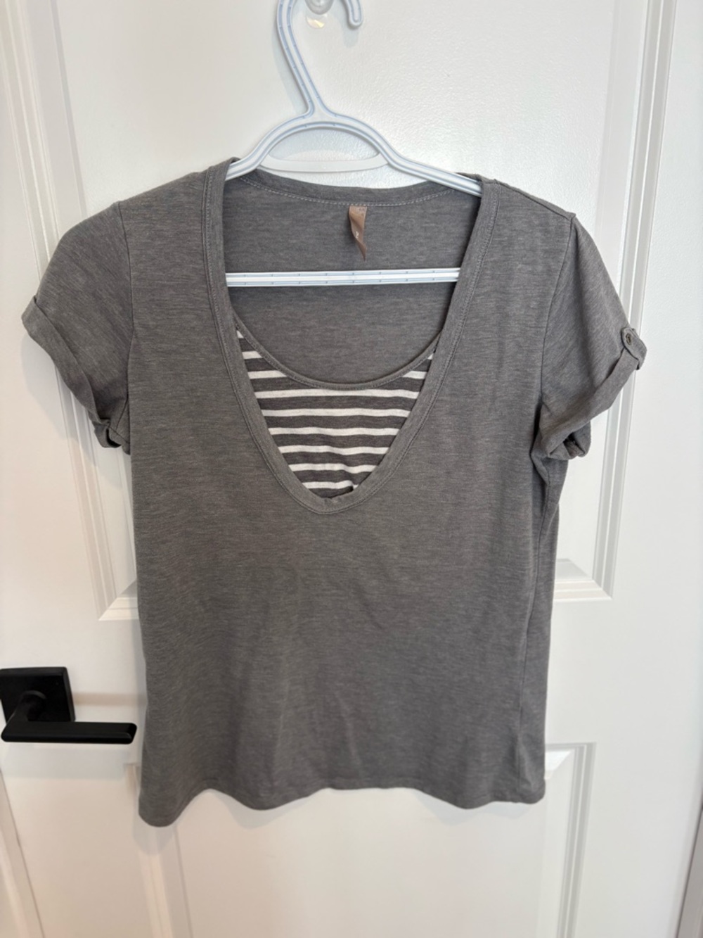 Women’s Gray nursing V-Neck Short Sleeve Top